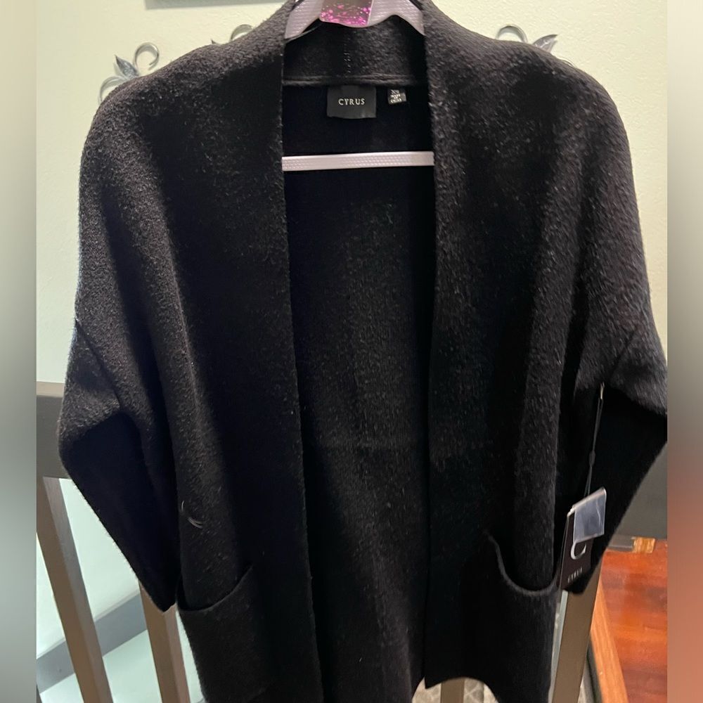 NWT Cyrus Black Long Sweater Open Cardigan 2 Pockets #MC010
